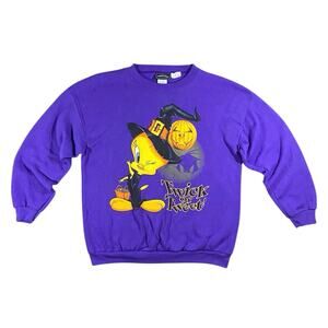 Vintage 90s Tweety Bird Twick Or Tweet Halloween Sweatshirt - S
